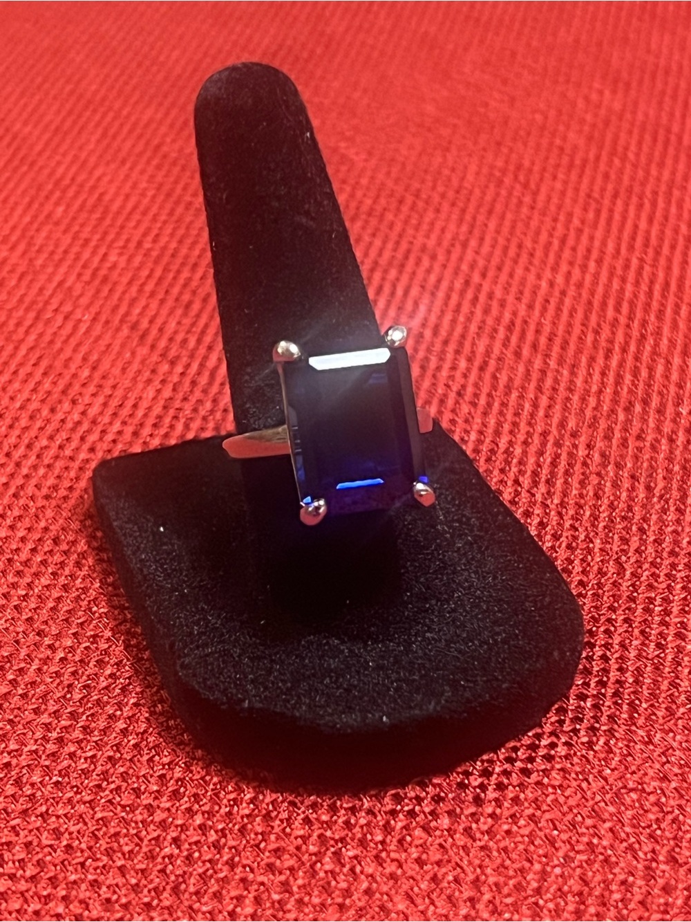 Sterling Silver Ring with Deep Blue Rectangular Stone -Size 7